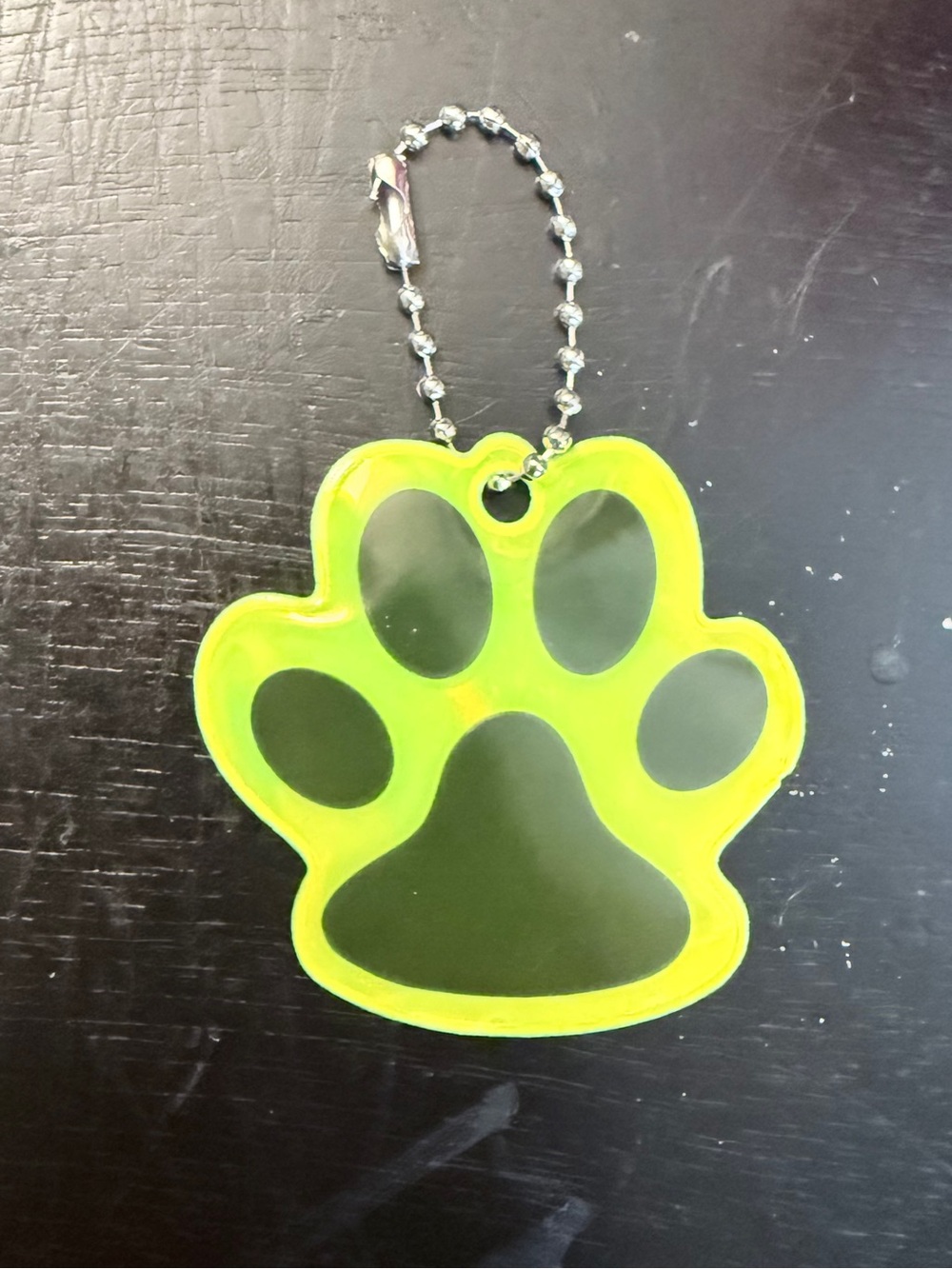 Puffy Neon Yellow Paw Print Reflective Keychain
